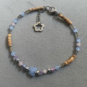 Handmade Bracelet/anklet with purple and champagne stones with floral end piece